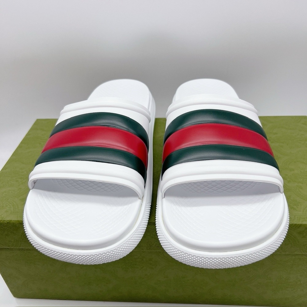 Gucci Men's Web ACE RUBBER Slide Sandals Pool White UK 13 US 13.5 NEW AUTHENTIC - Picture 4 of 12